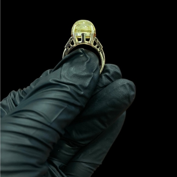 Genuine Rutilated Quartz Statement Gold-Tone Adjustable Eye-Catching Ring - Picture 7 of 11